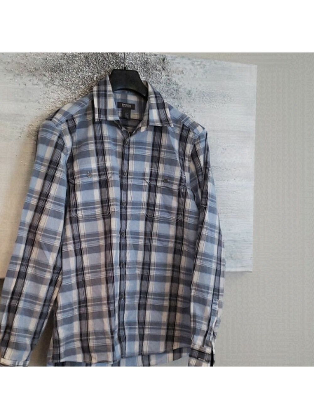 kenneth Cole Plaid Gray And Blue Colar shirt Medium